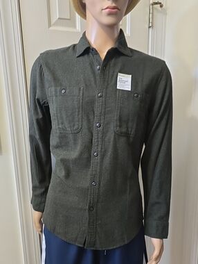 SONOMA BRAND MEN'S DARK GREEN FRONT BUTTON SUPERSOFT FLANNEL SHIRT SIZE SMALL